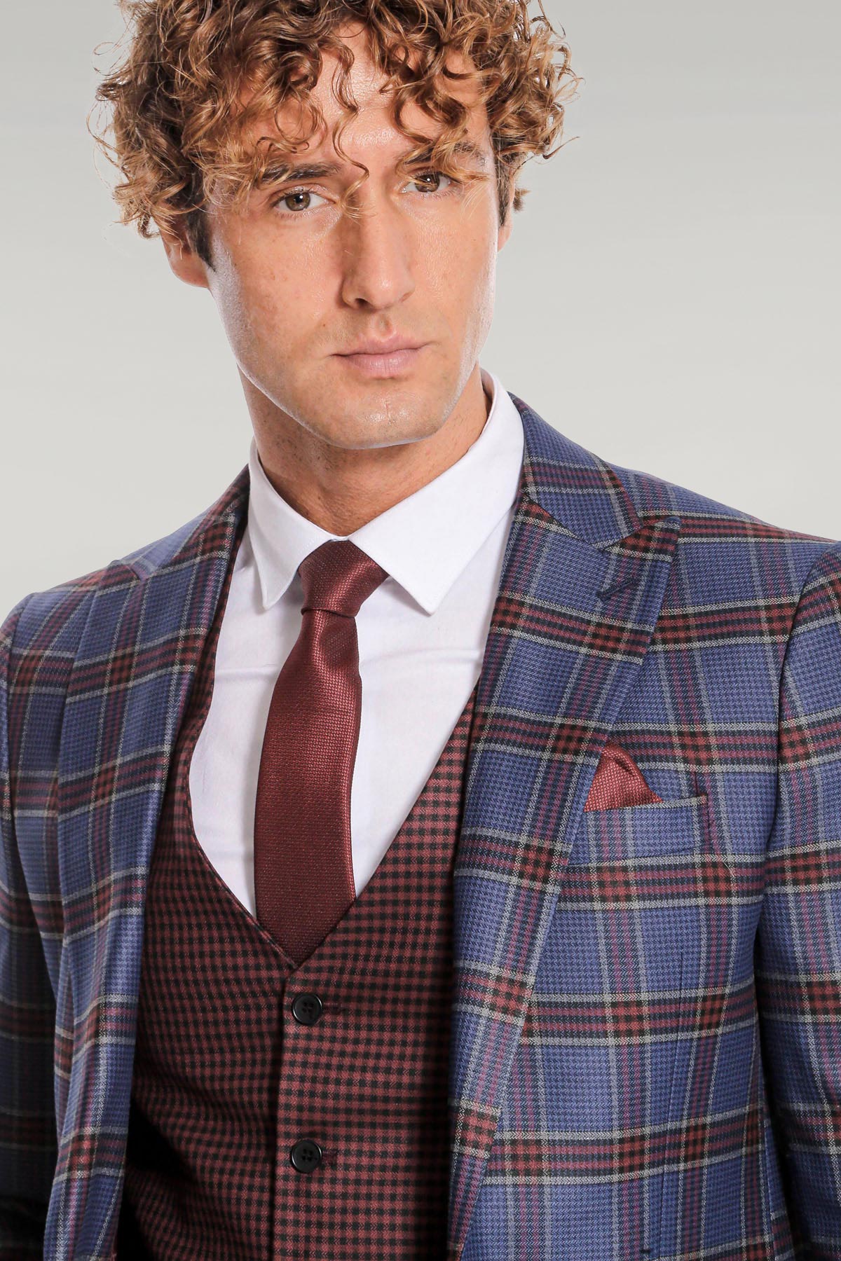 KOALA SYDNEY Patterned Checked Slim Fit Blue Men Suit