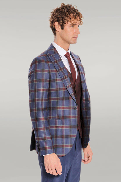 KOALA SYDNEY Patterned Checked Slim Fit Blue Men Suit