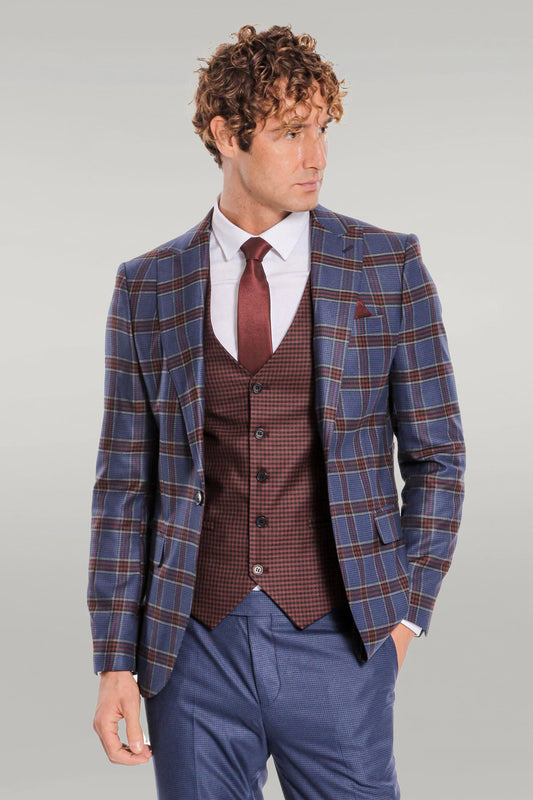 KOALA SYDNEY Patterned Checked Slim Fit Blue Men Suit