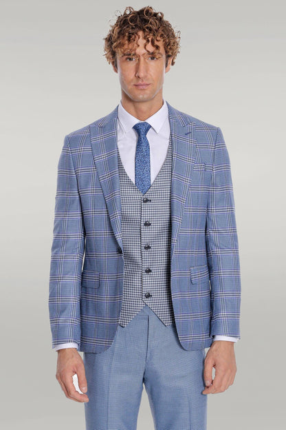 KOALA SYDNEY Patterned Checked Slim Fit Blue Men Suit