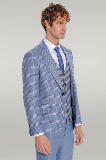 KOALA SYDNEY Patterned Checked Slim Fit Blue Men Suit