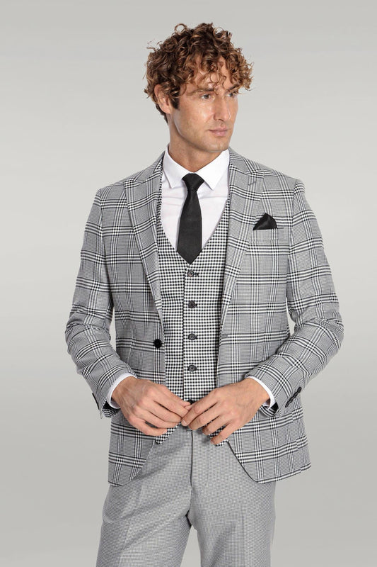KOALA SYDNEY Slim Fit Patterned Checked Grey Men Suit