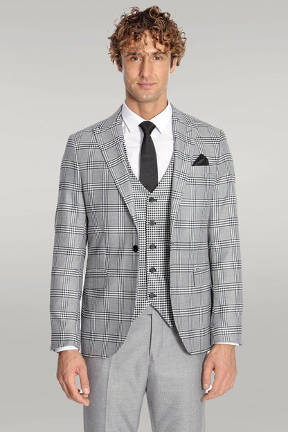 KOALA SYDNEY Slim Fit Patterned Checked Grey Men Suit