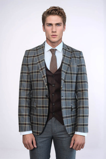 KOALA SYDNEY Patterned Checked Slim Fit Anthracite Men Suit