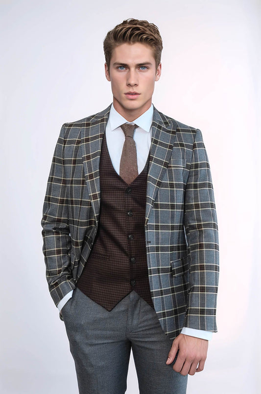 KOALA SYDNEY Patterned Checked Slim Fit Anthracite Men Suit
