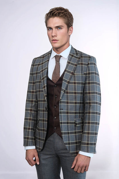KOALA SYDNEY Patterned Checked Slim Fit Anthracite Men Suit