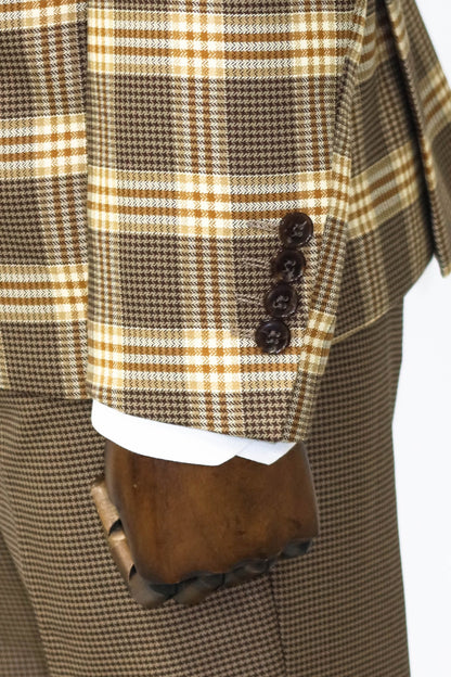 KOALA SYDNEY  Slim Fit Patterned Checked Light Brown Men Suit and Shirt Combination