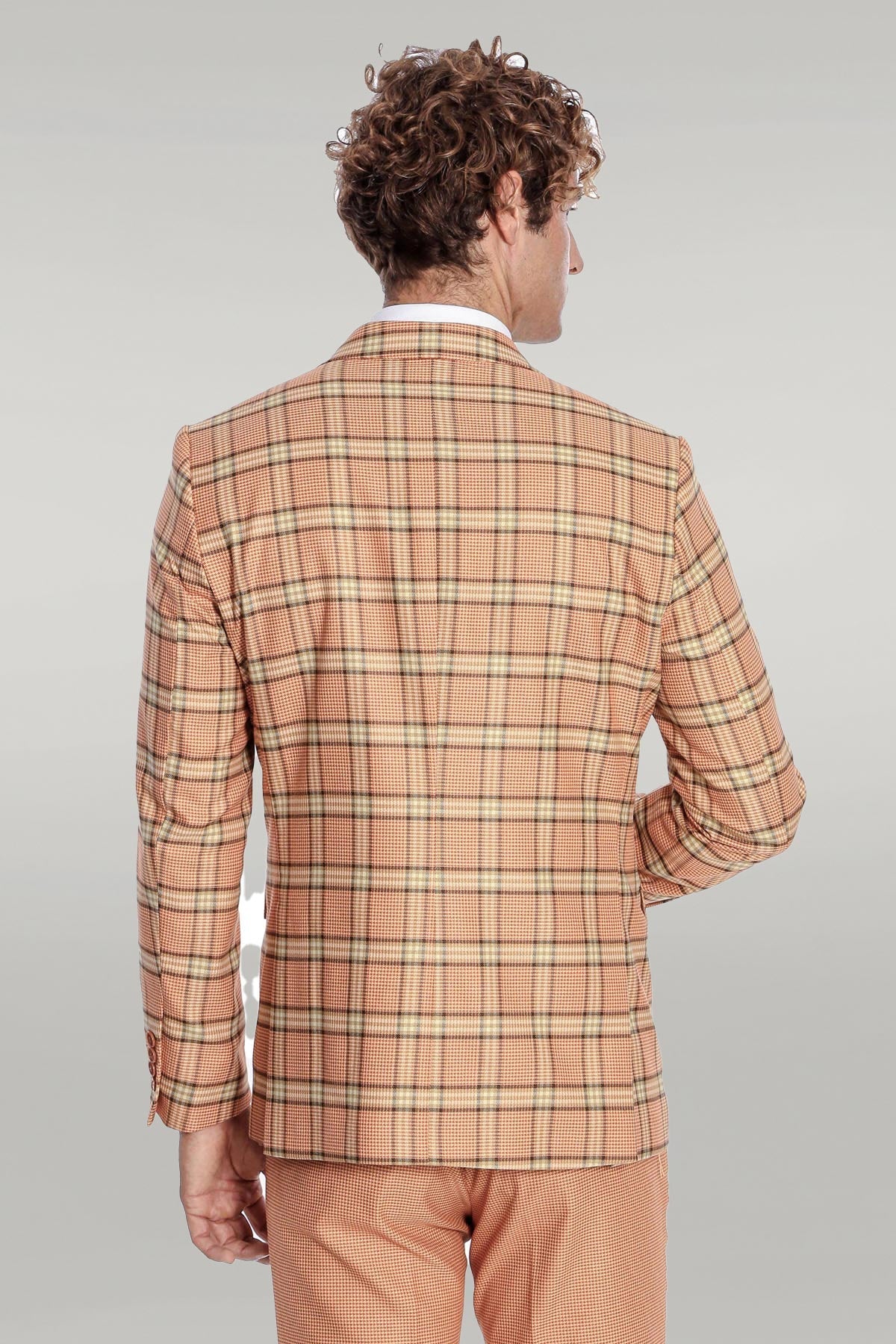KOALA SYDNEY Slim Fit Patterned Checked Orange Men Suit