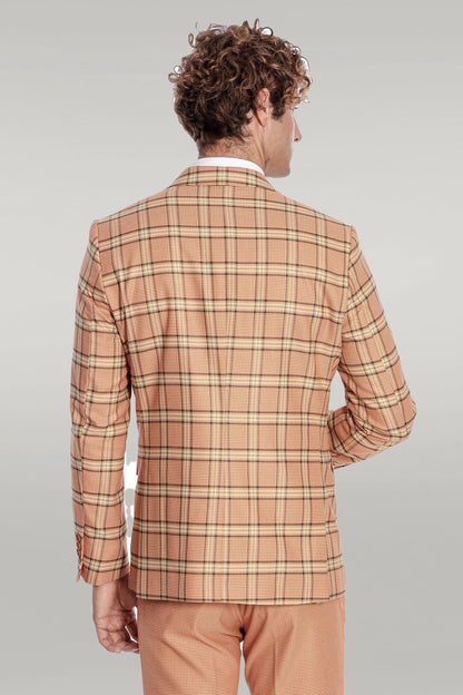 KOALA SYDNEY Slim Fit Patterned Checked Orange Men Suit