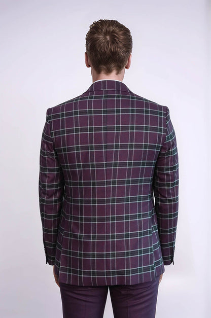 KOALA SYDNEY Slim Fit Patterned Checked Burgundy Men Suit