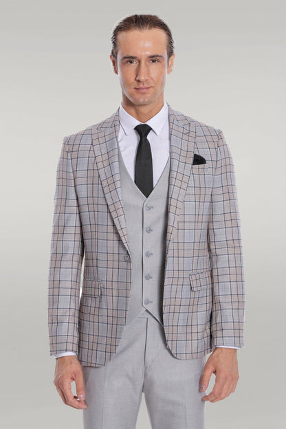 KOALA SYDNEY Checked Slim Fit Light Grey Men Suit
