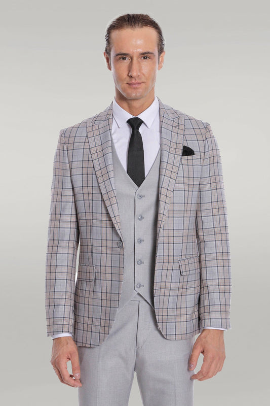 KOALA SYDNEY Checked Slim Fit Light Grey Men Suit