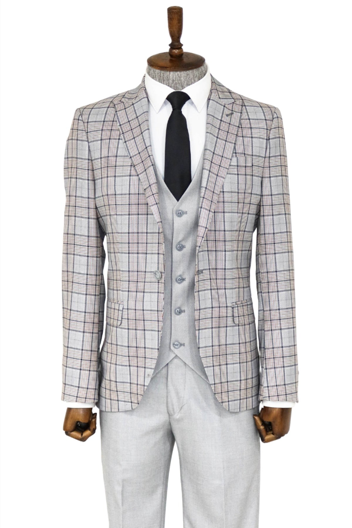 Checked Slim Fit Light Grey Men Suit and Shirt Combination