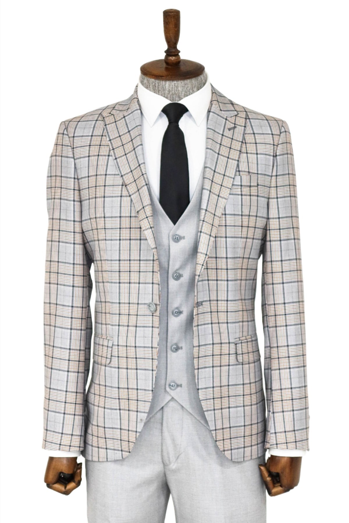 Checked Slim Fit Light Grey Men Suit and Shirt Combination