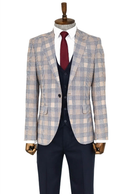 KOALA SYDNEY Checked Slim Fit Brown Men Suit