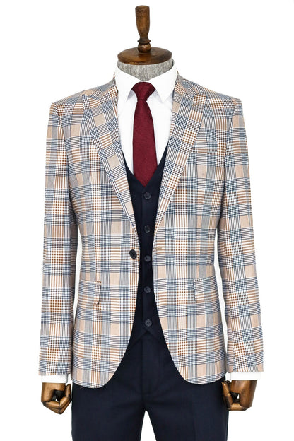 KOALA SYDNEY Checked Slim Fit Brown Men Suit