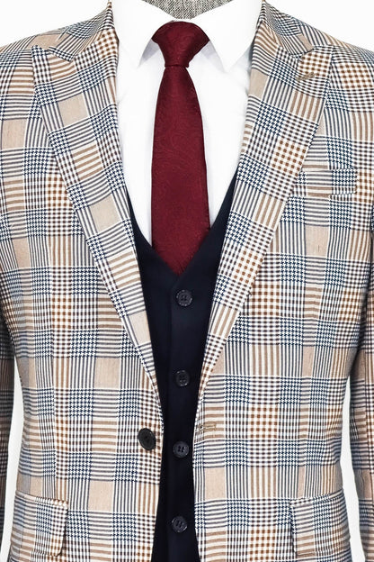 KOALA SYDNEY Checked Slim Fit Brown Men Suit