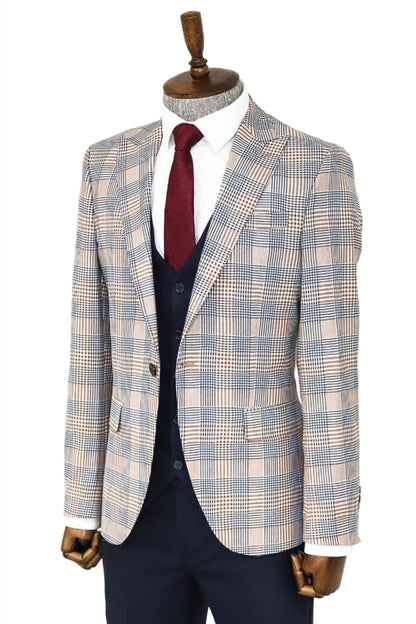 KOALA SYDNEY Checked Slim Fit Brown Men Suit