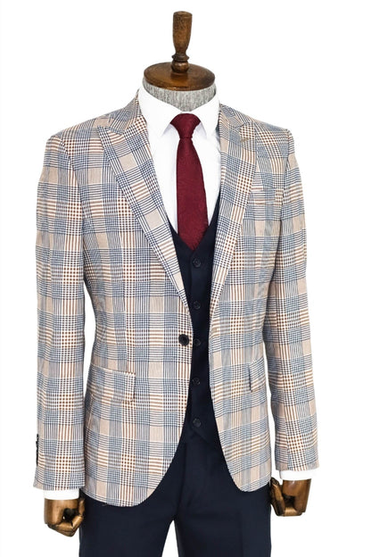KOALA SYDNEY Checked Slim Fit Brown Men Suit