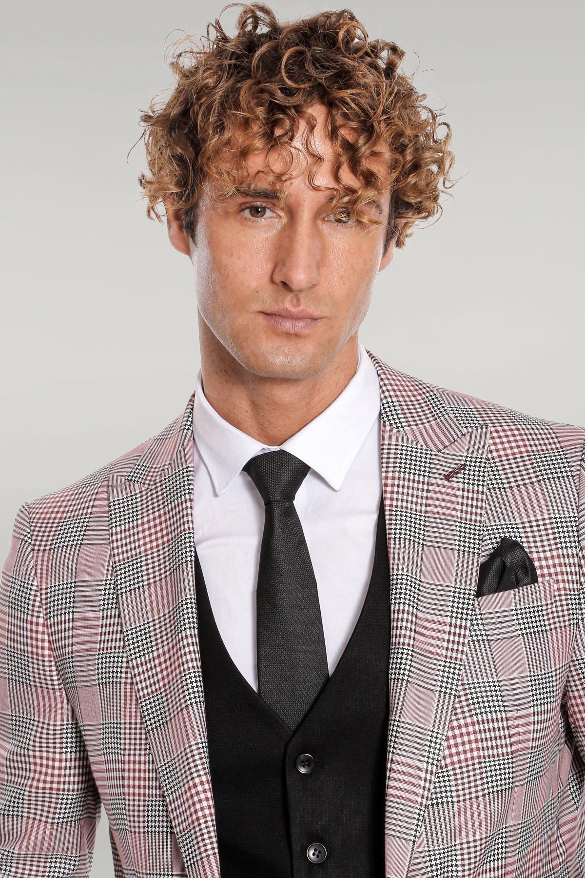KOALA SYDNEY Checked Slim Fit Burgundy Men Suit