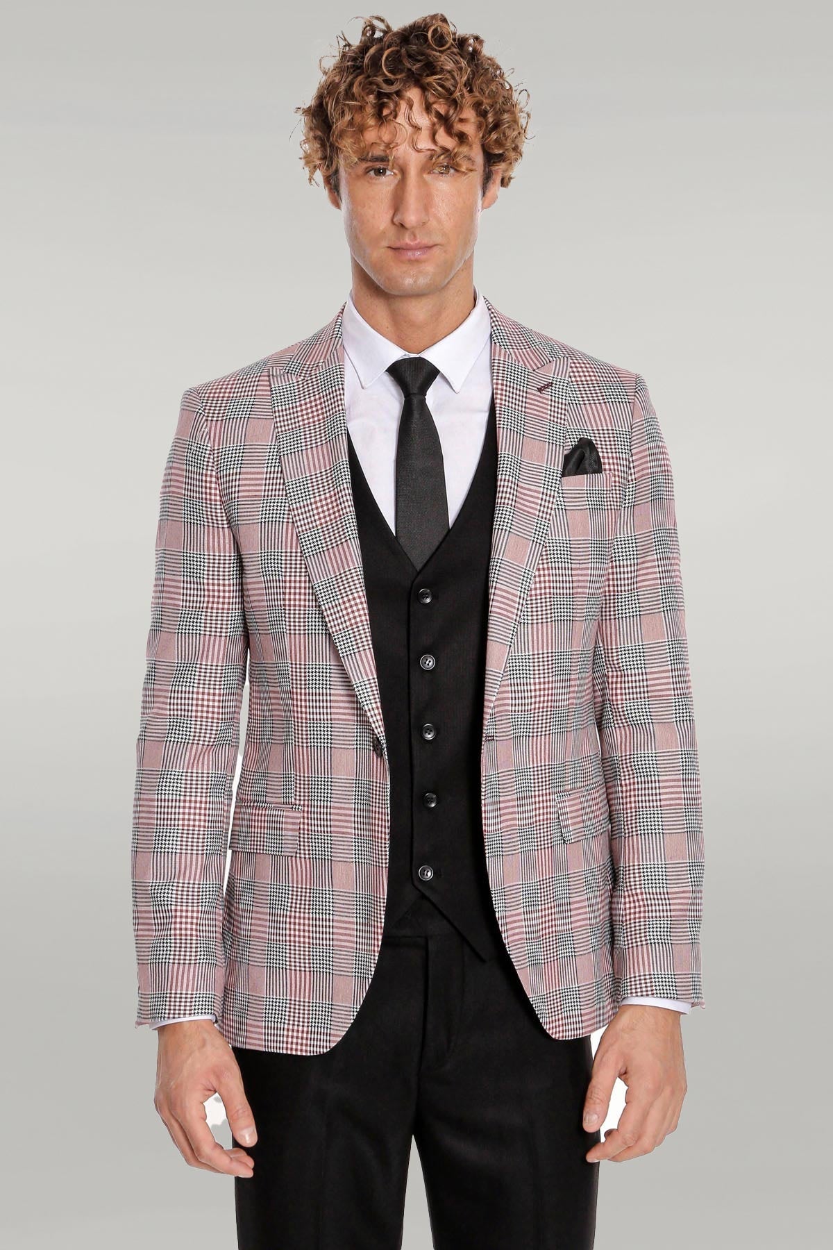 KOALA SYDNEY Checked Slim Fit Burgundy Men Suit