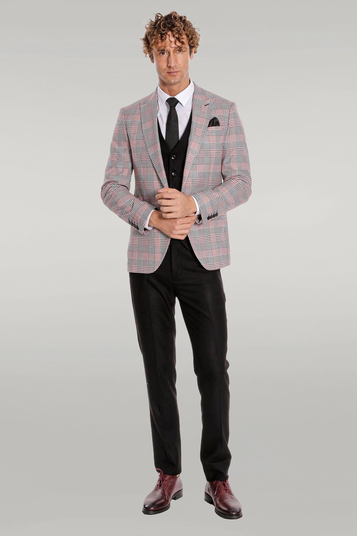 KOALA SYDNEY Checked Slim Fit Burgundy Men Suit