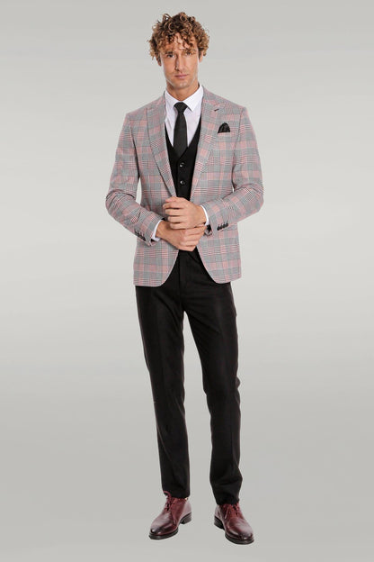 KOALA SYDNEY Checked Slim Fit Burgundy Men Suit