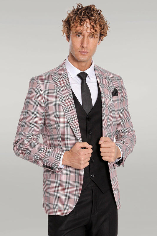 KOALA SYDNEY Checked Slim Fit Burgundy Men Suit