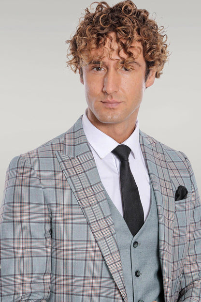 KOALA SYDNEY Checked Slim Fit Light Green Men Suit