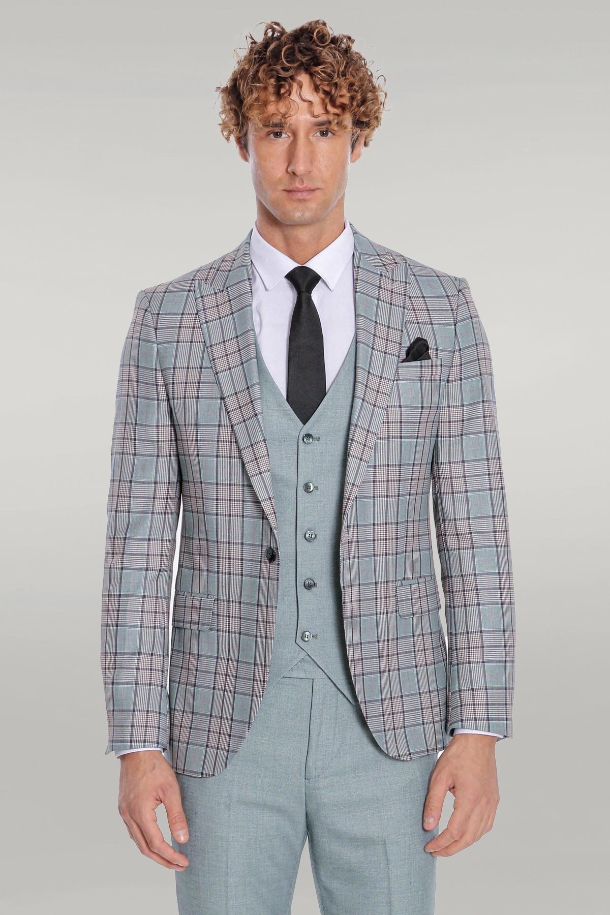 KOALA SYDNEY Checked Slim Fit Light Green Men Suit