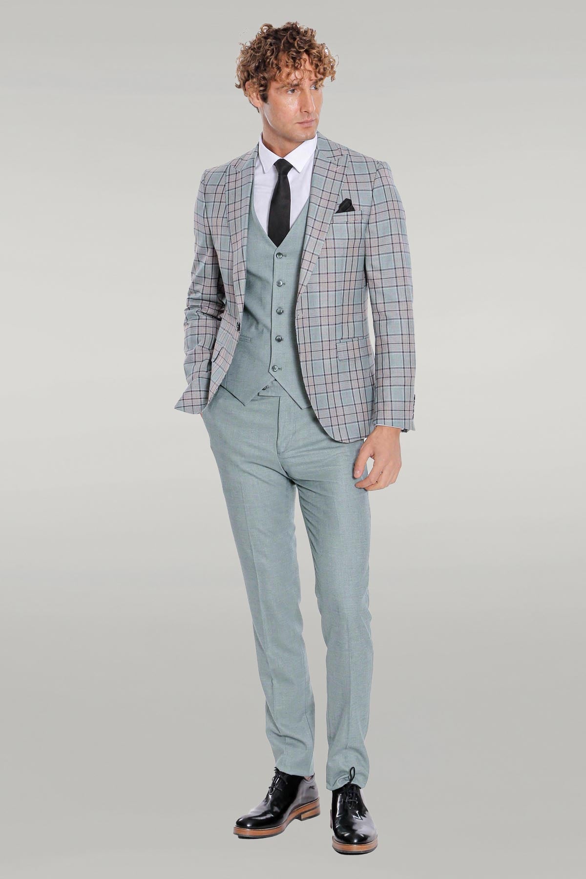 KOALA SYDNEY Checked Slim Fit Light Green Men Suit