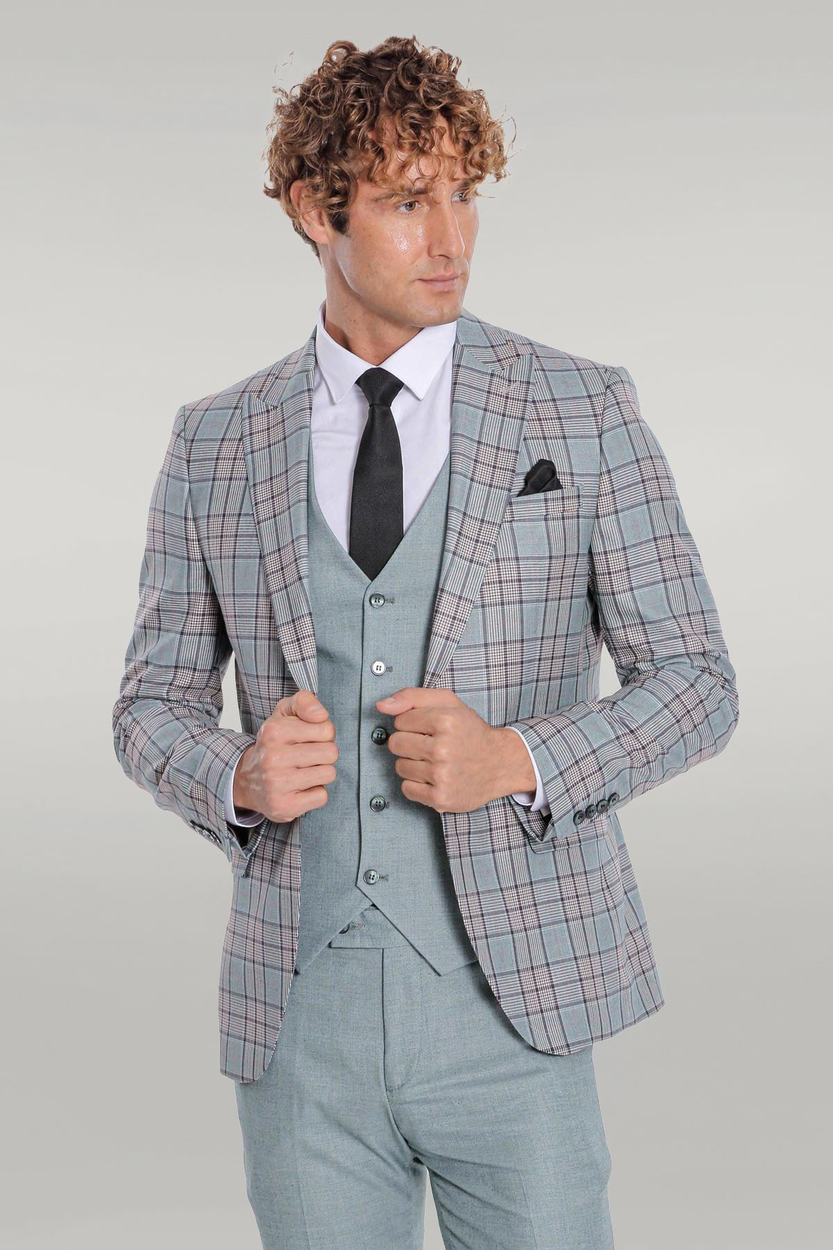 KOALA SYDNEY Checked Slim Fit Light Green Men Suit