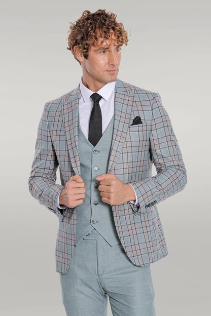 KOALA SYDNEY Checked Slim Fit Light Green Men Suit