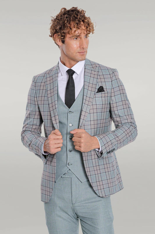 KOALA SYDNEY Checked Slim Fit Light Green Men Suit