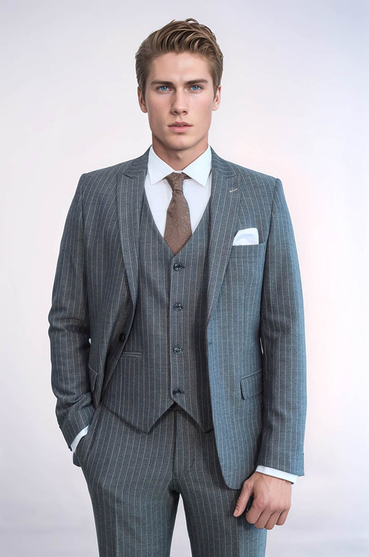 KOALA SYDNEY  Striped Slim Fit Antracite Men Suit -