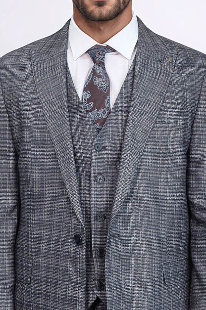 KOALA SYDNEY  Patterned Vested Slim-Fit Navy Blue Men Suit -