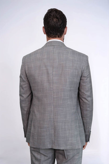 Patterned Vested Slim-Fit Grey Men Suit -