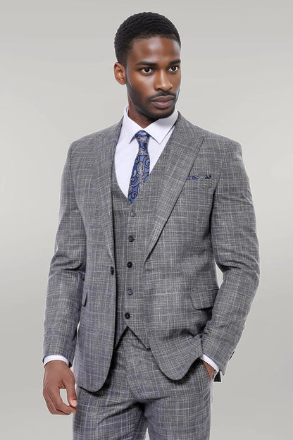 Patterned Vested Slim-Fit Dark Grey Men’s Suit -