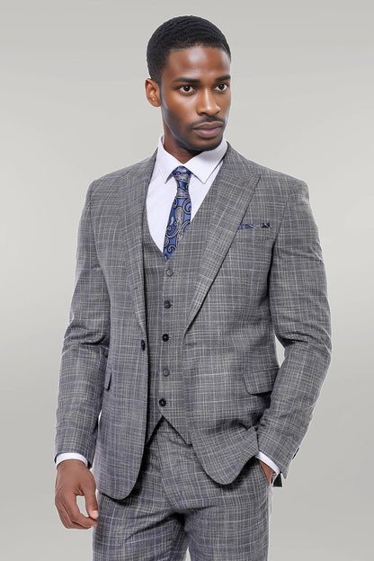 Patterned Vested Slim-Fit Dark Grey Men’s Suit -