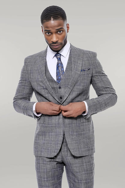 Patterned Vested Slim-Fit Dark Grey Men’s Suit -