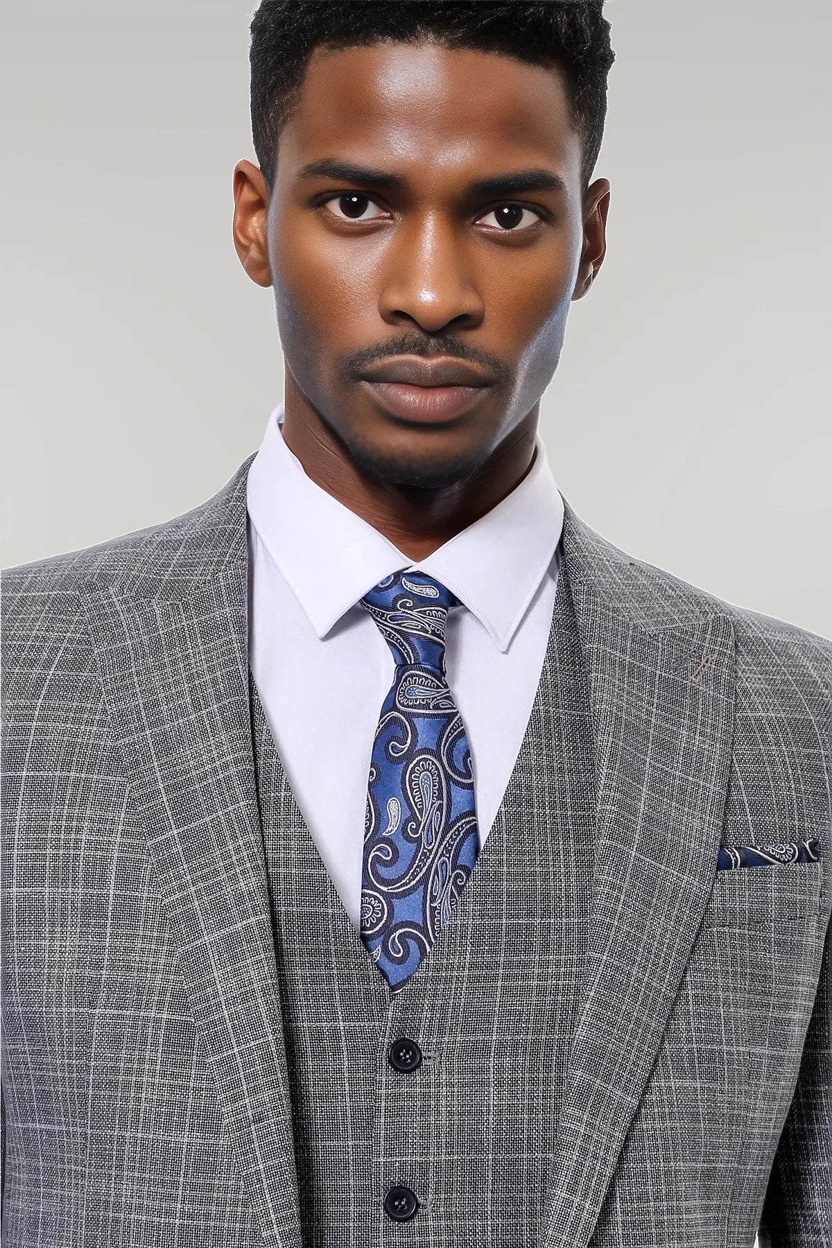 Patterned Vested Slim-Fit Dark Grey Men’s Suit -