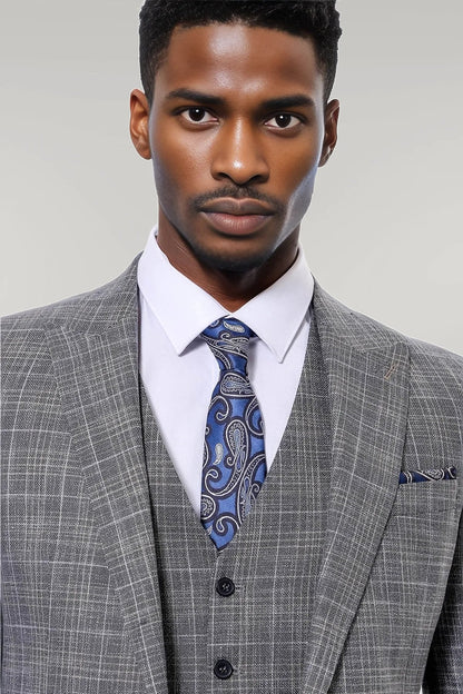 Patterned Vested Slim-Fit Dark Grey Men’s Suit -