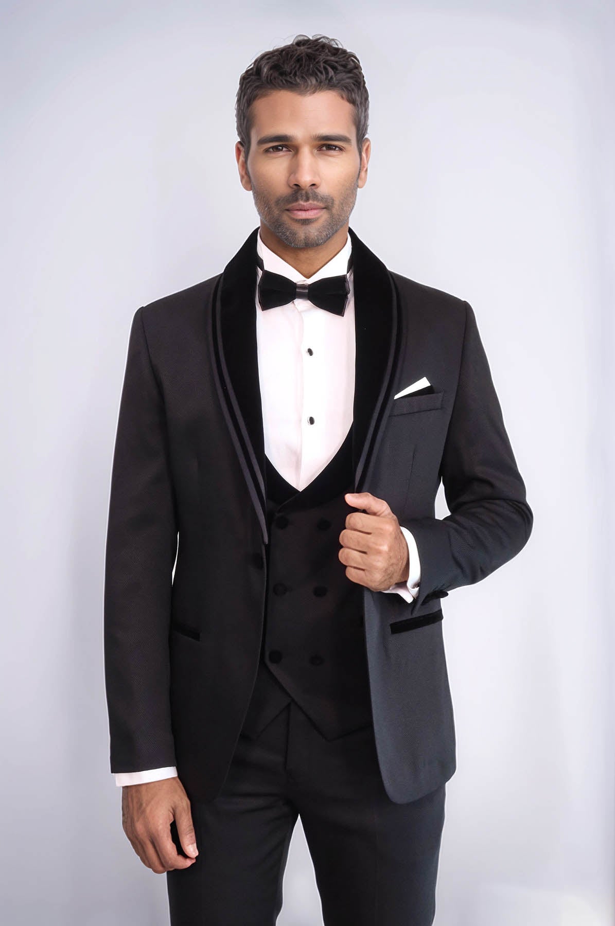 KOALA SYDNEY  3 Piece Trim Detailed Self-Patterned Velvet Shawl Collar Black Men's Tuxedo