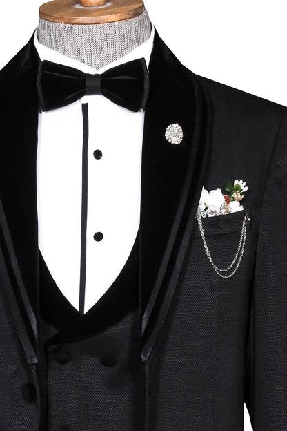 KOALA SYDNEY  Black Velvet and Trim-Detail Waistcoat Tuxedo with White Shirt Look Evening Event Style