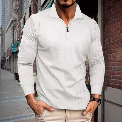 Men's Textured Jacquard Half-Sleeve Zip Shirt