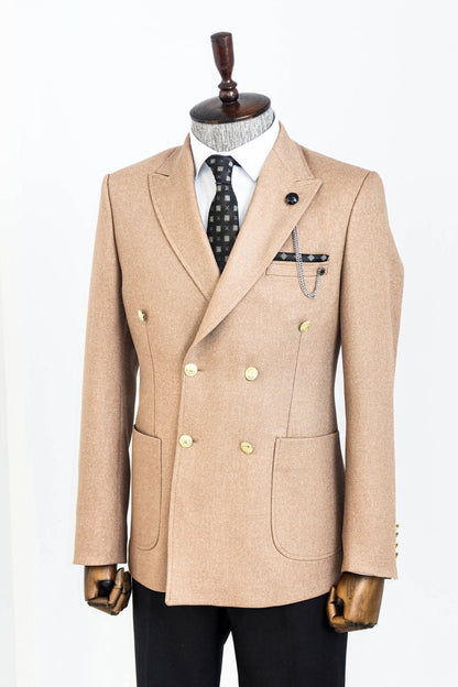 Double Breasted Slim Fit Cream Men Blazer and Trousers Combination