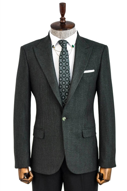 KOALA SYDNEY  Slim Fit Patterned Dark Green Men Blazer -