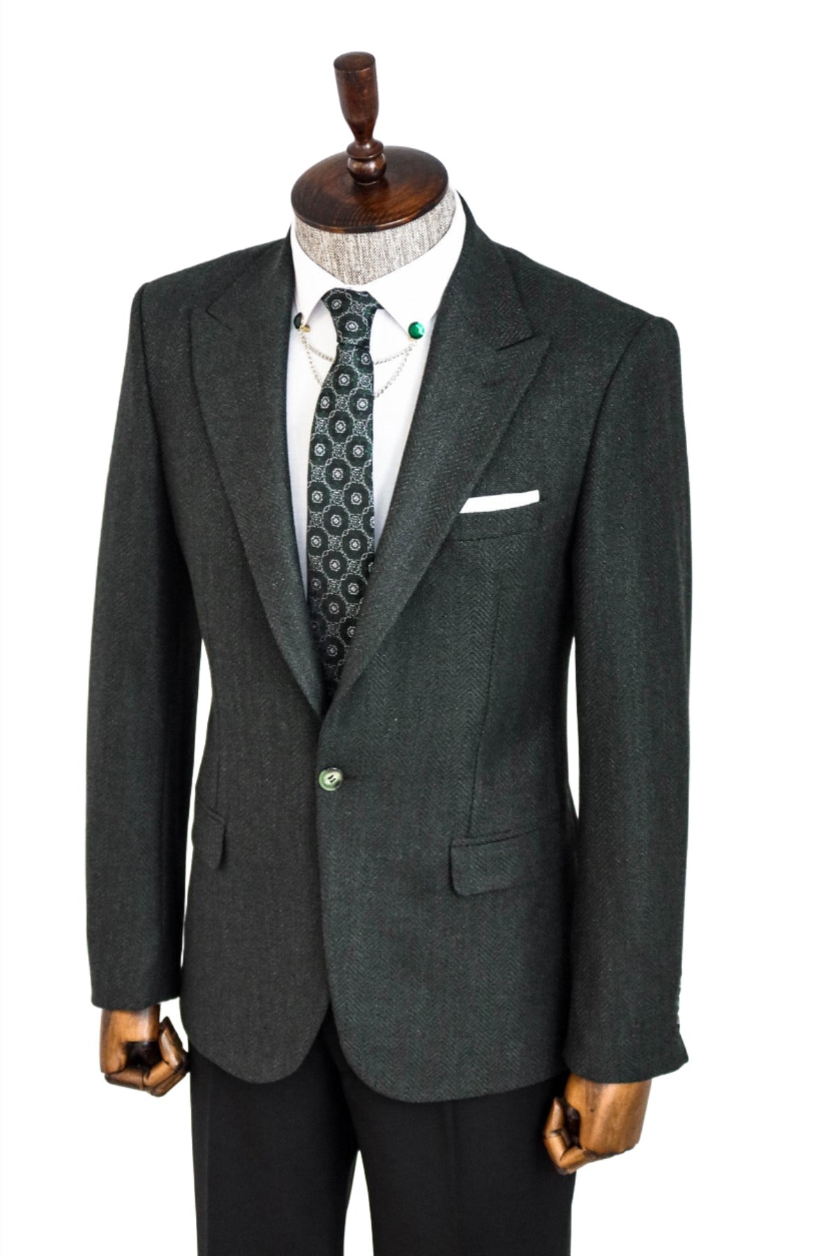 KOALA SYDNEY  Slim Fit Patterned Dark Green Men Blazer -