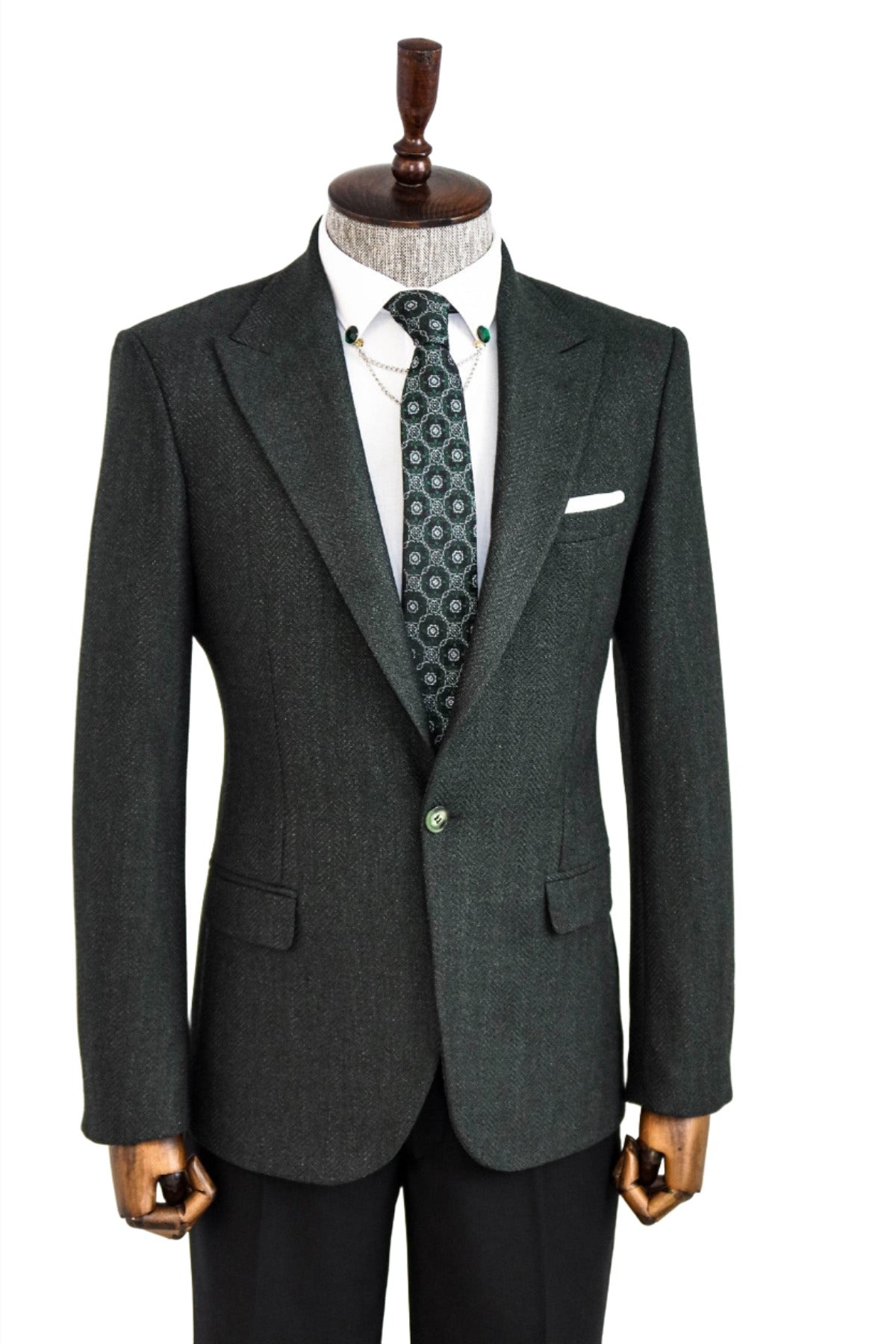 KOALA SYDNEY  Slim Fit Patterned Dark Green Men Blazer -