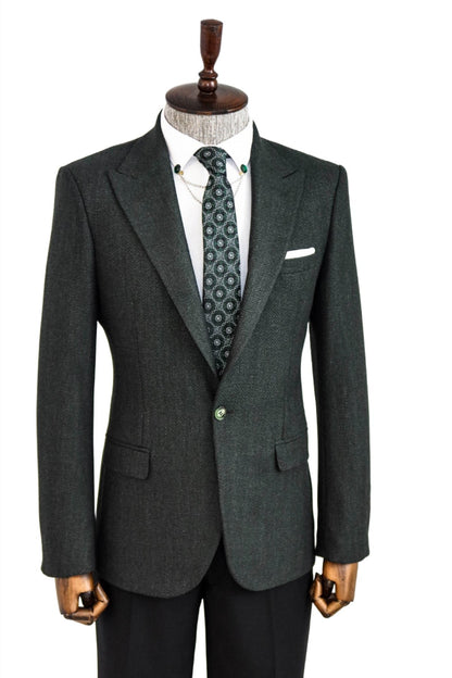KOALA SYDNEY  Slim Fit Patterned Dark Green Men Blazer -
